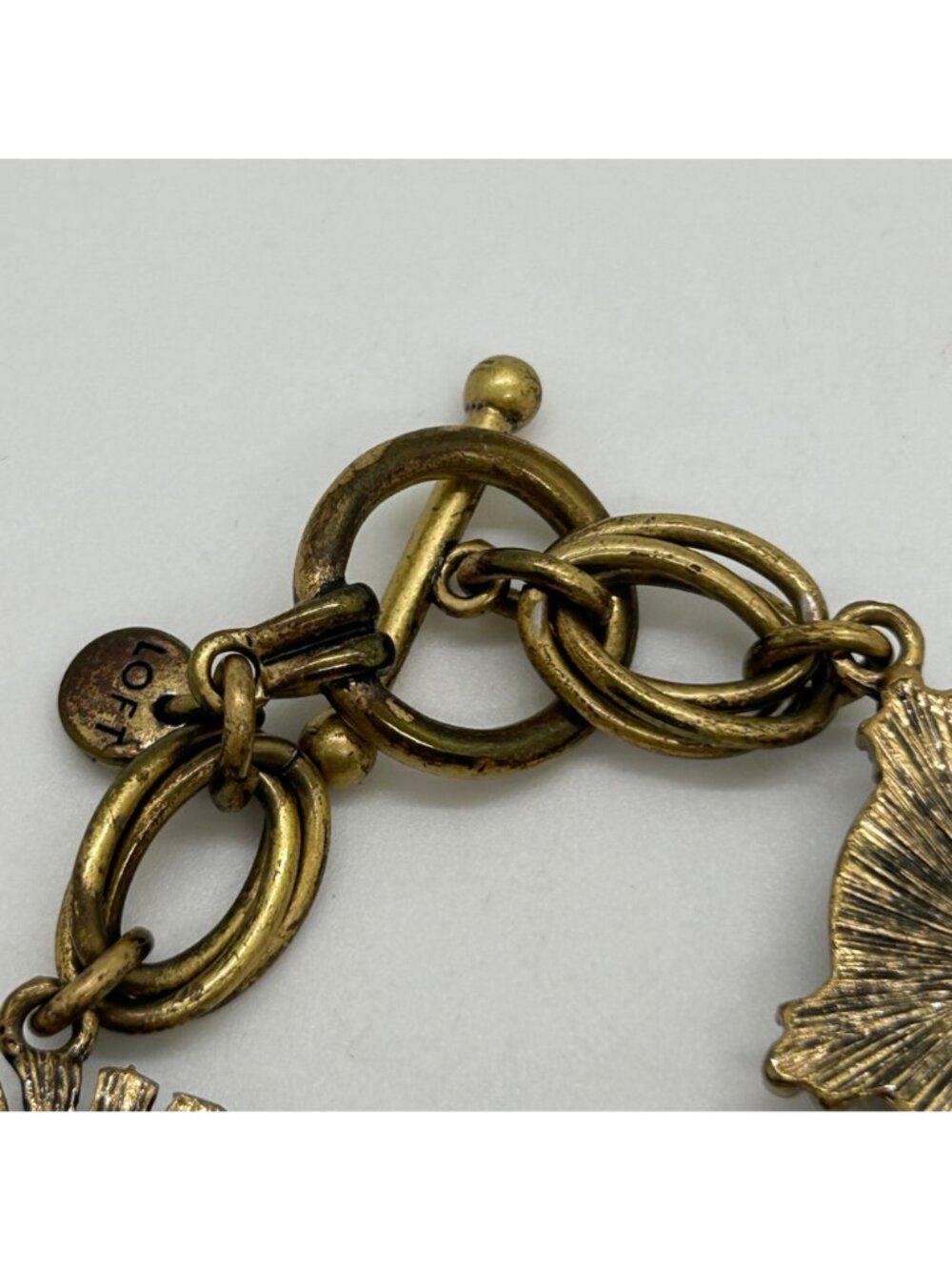 LOFT Vintage Brass Gold Tone Cabochon Stone Pave Crystal Link Bracelet - Picture 9 of 10
